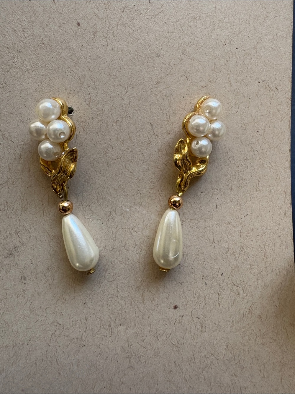 Vintage Richelieu Gold-Tone Pearl Cluster Drop Earrings
